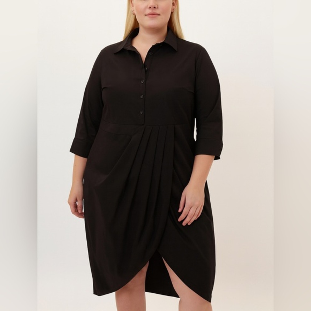 Universal Standard Fine Shirt Dress Black Asymmetrical Midi Women's Size 14-16